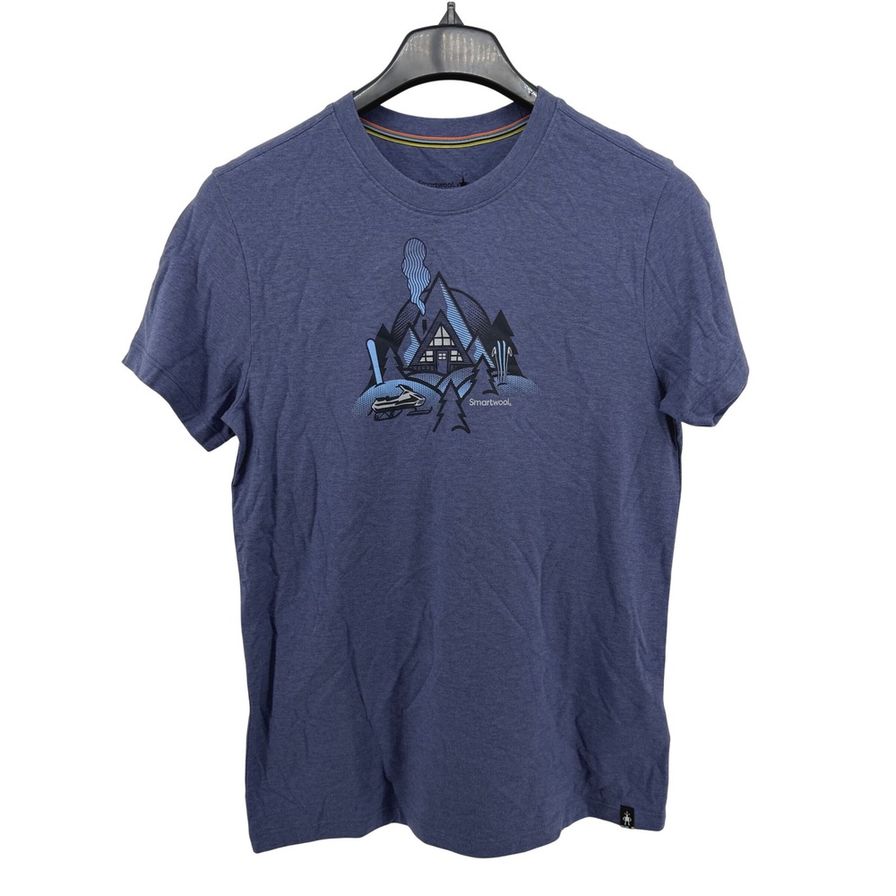 NEW Smartwool Graphic T-Shirt Unisex Small Blue Cabin Winter Merino Wool Blend